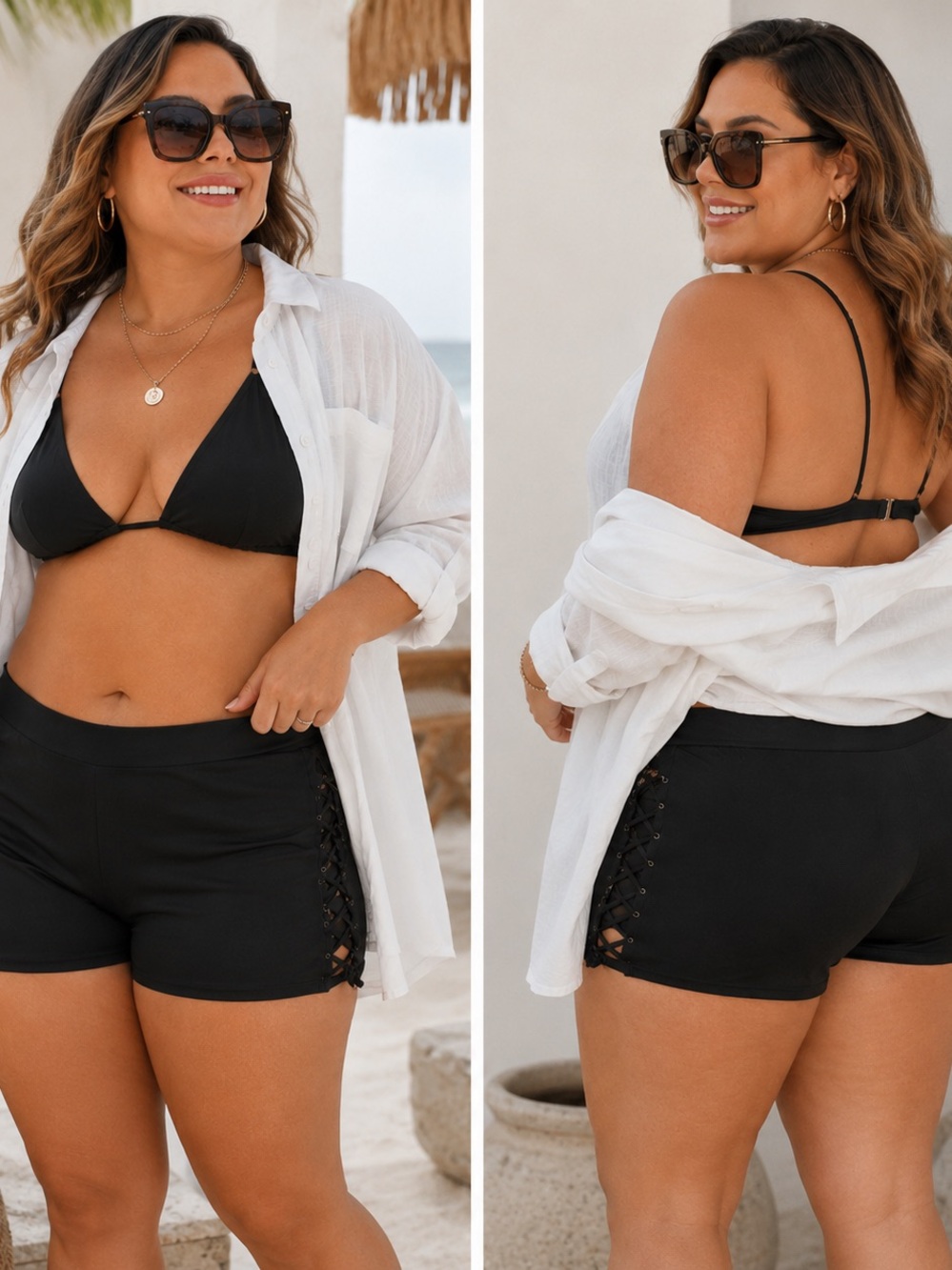 Black Crisscross Side Swim Shorts